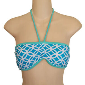 Forever 21 Bandeau Teal and White Bikini Top Size Women's Small